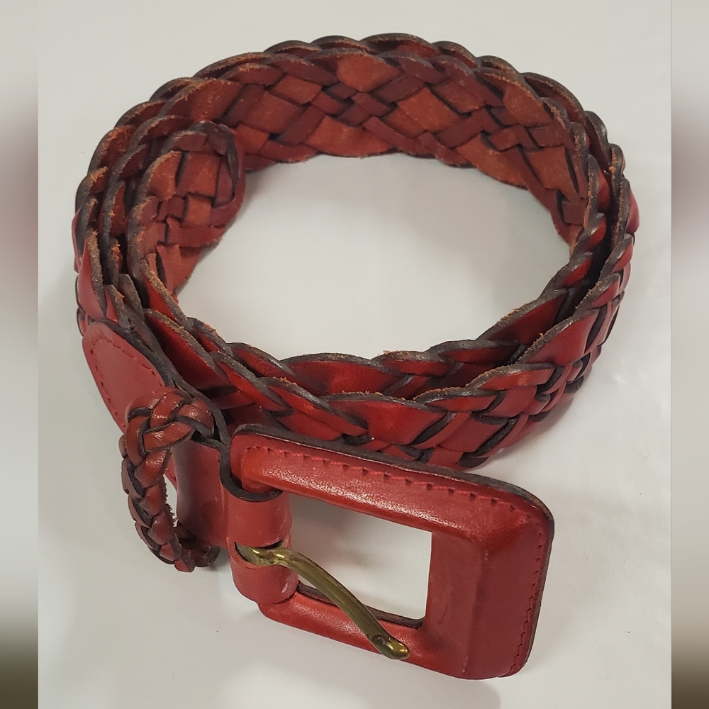 Talbots Red Braided Leather Belt Size Small